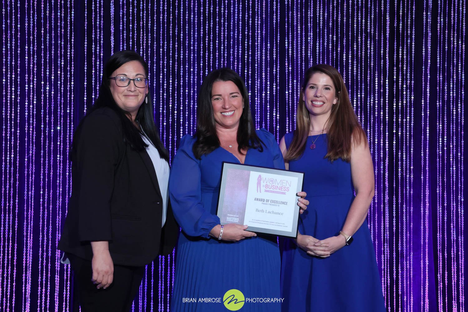 GMVA CEO Beth Lachance receiving Top 25 Women in Business Award by Hartford Business Journal